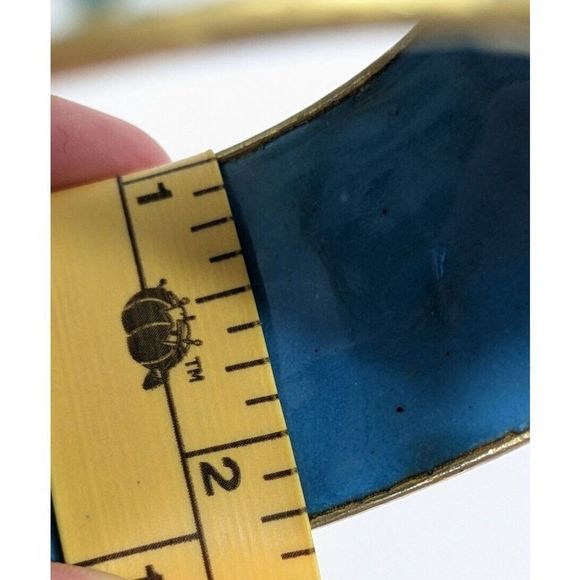 Large Wide Vintage Cloisonne Enamel Bangle Bracelet - Flowers Leaves Clouds - Picture 15 of 16